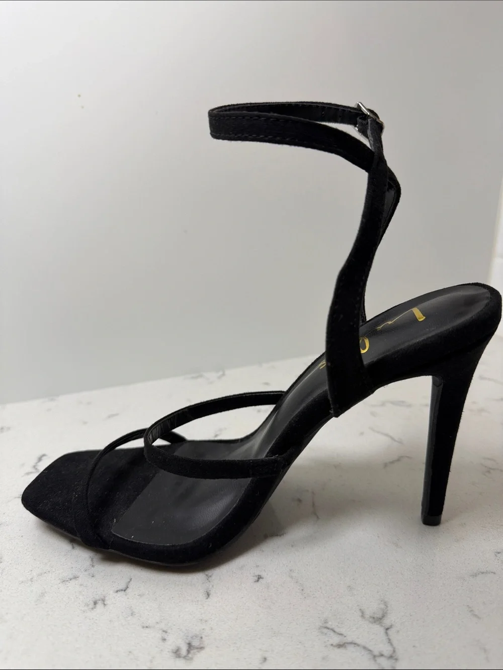 Lulu's Black Suede Strappy Ankle‑Tie High Heels